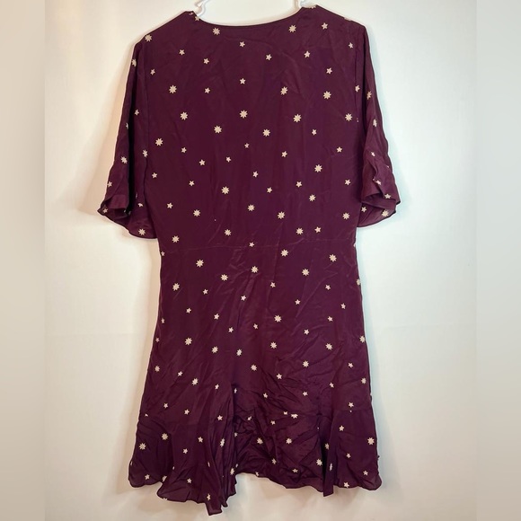 NWT MADEWELL 100% SILK Vneck Short Sleeve Flutter Hem Lined Dress Stars 12 - Picture 8 of 15